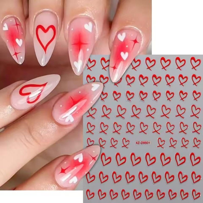 SPLOCUDU 12 Sheets Heart Nail Stickers for Nail Art Valentines Nail Decals Self-Adhesive Black White Pink Gold Hearts Nail Art Stickers Valentines Nail Designs Holiday Manicure for Women Girls - Image 2